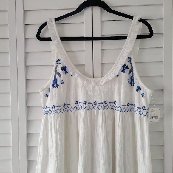 Free People Magda Blue Embroidered White Maxi Dress In Ivory Indigo Size M NWT - Picture 6 of 15